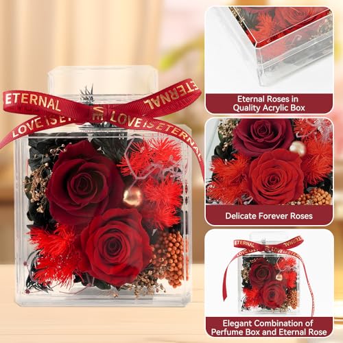 Cynrikah Forever Flowers, Preserved Flowers in Acrylic Box Forever Rose Eternal in Decorative Box Birthday Gifts/Anniversary Glass Angel Gifts Floral Gift for Women/Wife/Mom/Grandma(Red) — view 4