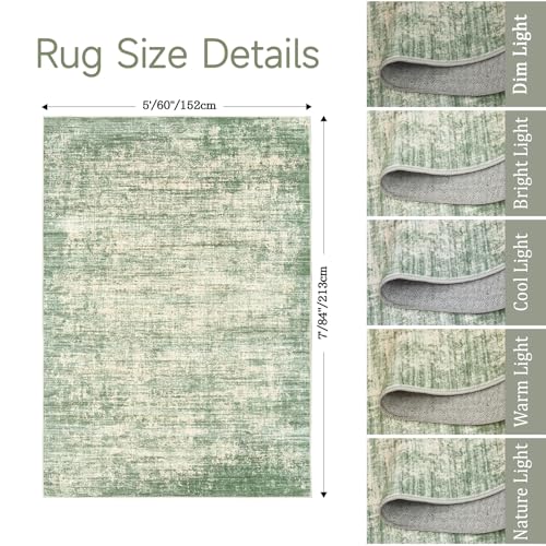 zesthome 5x7 Area Rugs, Modern Washable Rug, Non-Slip Rugs for Living Room, Stain Resistant Abstract Rugs, Ultra-Thin Indoor Area Rug 5x7, Home Decor Green Rug