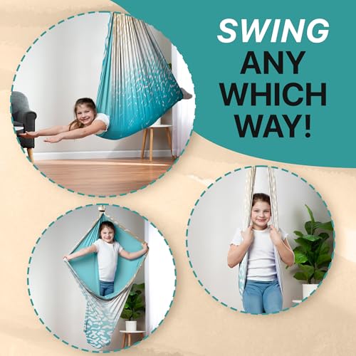 Image of Indoor Sensory Swing for Kids or Outdoor - Holds 300lbs, Double-Layer, & 360 Swivel, Calming Compression Therapy Swing Hammock for Kids & Adults with All Hardware - Sensory-Motor Toys & Gifts