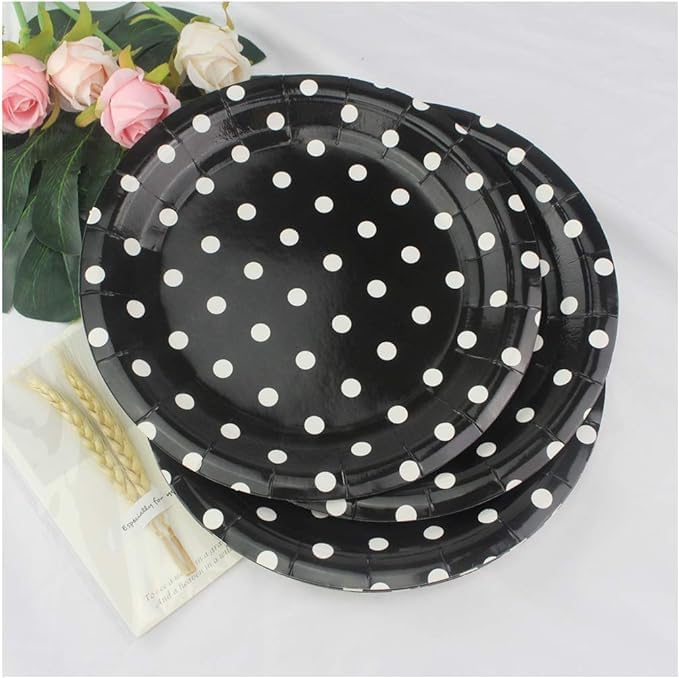 HiPPITY HOP Black & White Polka Dot Disposable Paper Platte (Pack of 10)