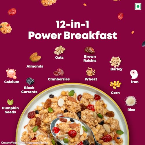 Image of Kellogg's Crunchy Almond Berry Crumble Granola 450g | 12-In-1 Power Breakfast | No Maida, No Palm Oil | Source of Protein & Fibre | Baked Multigrain Clusters (Pack of 2)