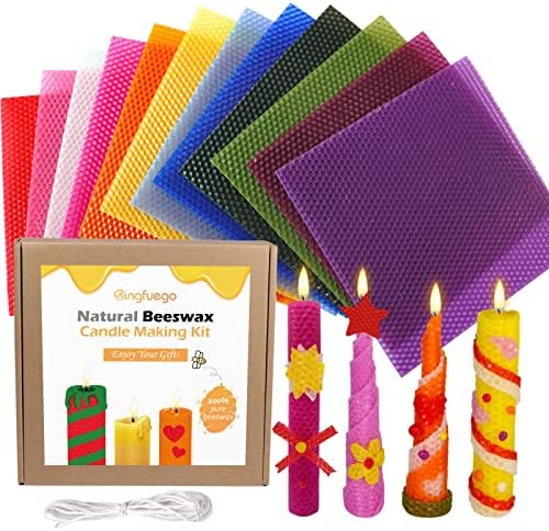 Beeswax Candle Making Kit for kids-12 Bright Colors Beeswax Sheets for Candle Making, Natural Beeswax Candle Making Kit for Adults, 100% Pure Beeswax Honeycomb Sheet DIY Craft Gift,8 x 8 inch