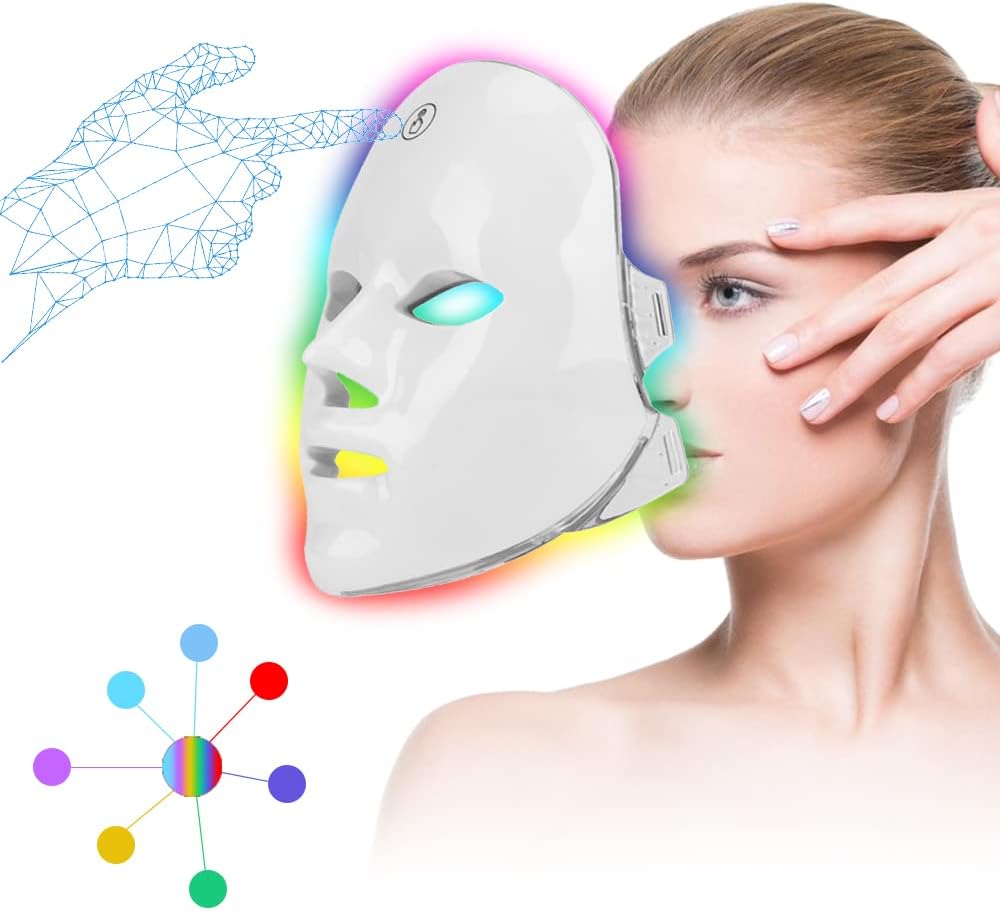 LED Face Mask, FAZJEUNE 7 Color Light Therapy Mask Rechargeable, Touchscreen Phototherapy Rejuvenation Facial Care Reusable Replenish Collagen Anti-Aging Anti-wrinkle Remove Scars Skin Toning