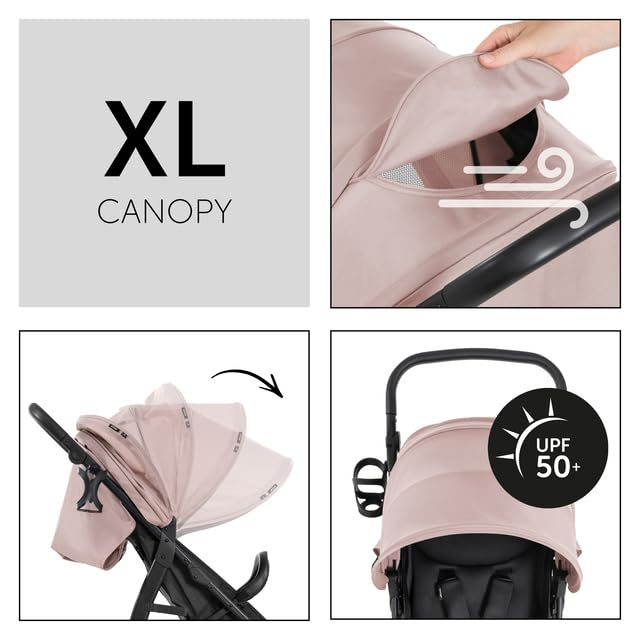 Image of Hauck Rapid 4D Baby Stroller - Stylish All-Terrain Pushchair with One-Hand Fold, Fully Reclining Seat, Adjustable Handlebar, UPF 50+ Canopy, Rubber Wheels, Cup Holder & Rain Cover, Suitable from Birth to 4 Years (Up to 22 kg), Dusty Rose