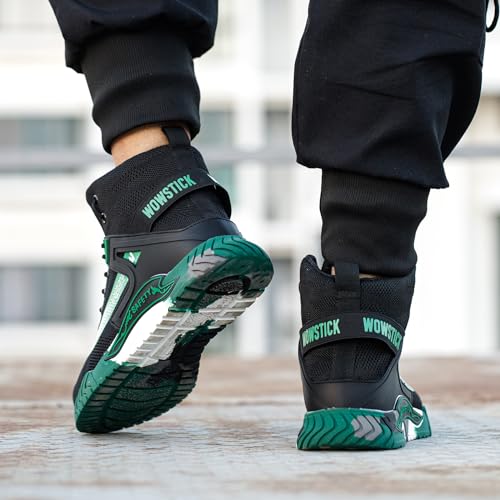 Image of WOWSTICK Lightweight Work Safety Steel Toe Sneakers, Slip Resistant Breathable Light Construction Tennis Shoes