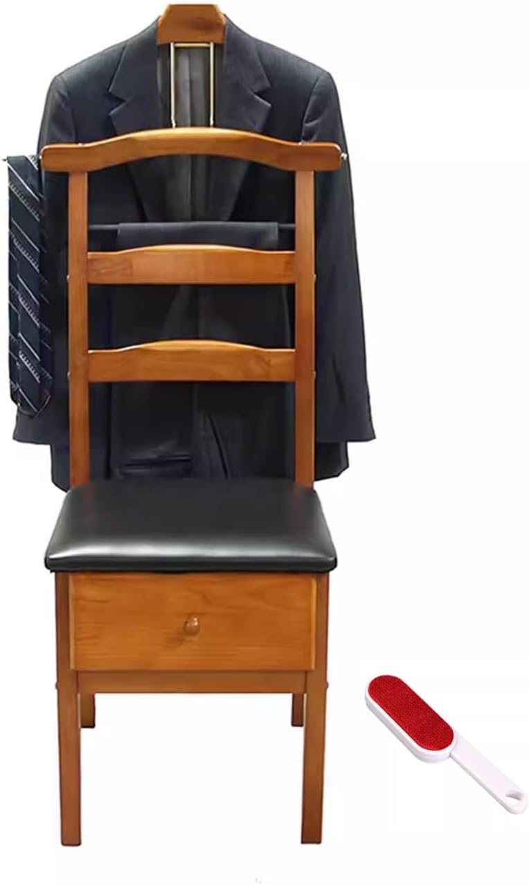 Suit Valet Stand with Dusting Brush Freestanding Clothes Rack with Drawer for Bedroom Entryway Living Room