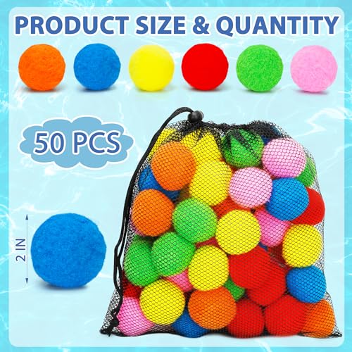 Homiar 50 PCS Reusable Water Balloon, Water Balls Splash Balls Water Soaker Balls Bulk with Bag Soft Cotton Beach Balls Pool Water Toys Kids Adult Outdoor Water Fight Water Play Games Summer Present