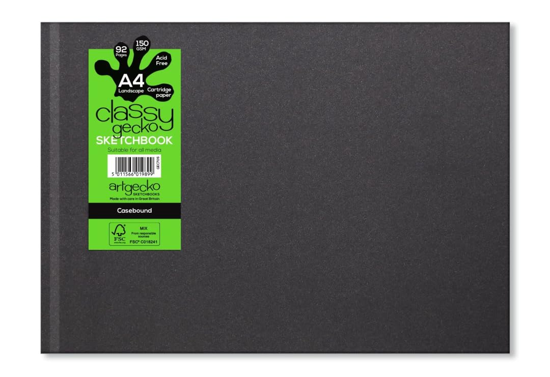 Artgecko A4 Casebound Sketchbook 150gsm 92 Pages | Thick Paper Hardcover Artists Drawing Pad for Pencil Sketching, Pen & Ink, Oil Pastels and Crayons