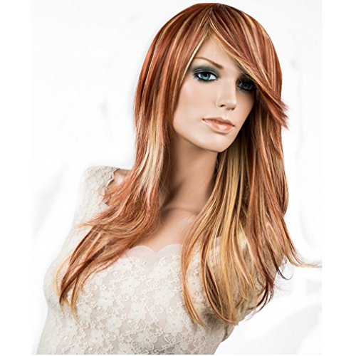 Namecute Long Brown Wigs Natural Curly Mix Colors Synthetic Wigs for Women Full Cap
