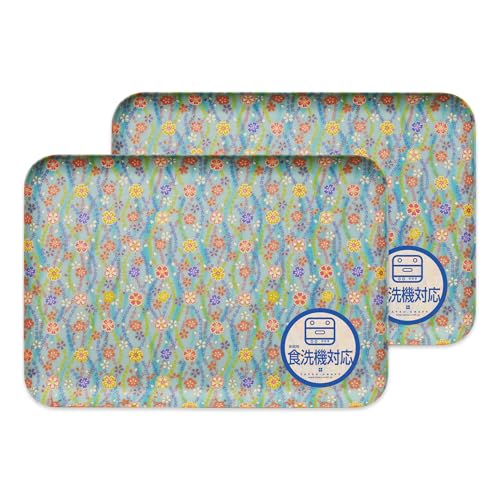 TATSU-CRAFT(タツクラフト) 和風 和紙 トレー L 39cm 2枚セット 梅桜流れ 食洗機対応 日本製 トレイ お盆 プラスチック おしゃれ かわいい 食事 食卓用 キッチン ランチョンマット 洗える 小学生 男の子 女の子