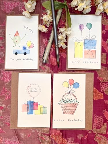Handmade Birthday Cards with Envelopes, 280 GSM Watercolor Paper, 4