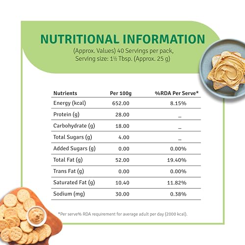 Image of Veeba 100% Natural Peanut Butter (1Kg) (Pack of 2)