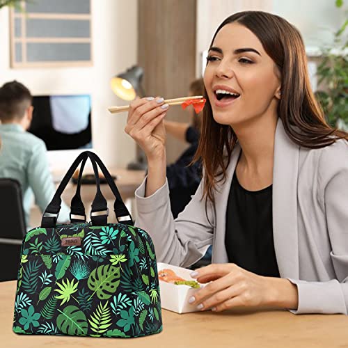 Pbro Insulated Lunch Bag For Women/Men,Large Reusable Lunch Tote With Adjustable Shoulder Belt,Cute Tropic Palm Leaves Portable Lunch Box Cooler Bag,Perfect For Travel Picnic,Office,Working -Green #TOP7