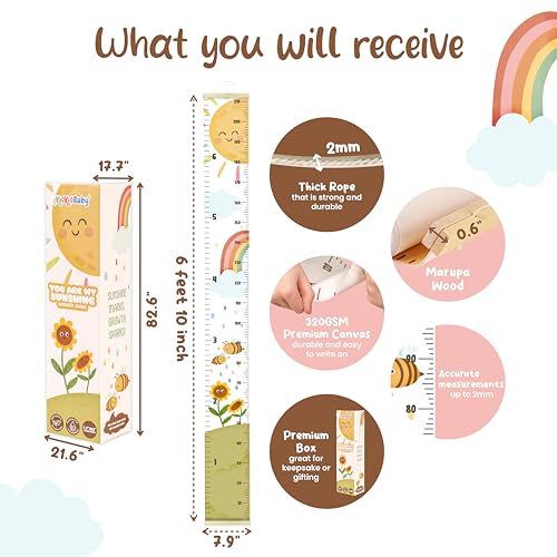 KooKooBaby Kids Growth Chart for Wall - 82"x7.9" Premium Canvas Removable Height Chart for Kids Height Measurement for Wall, Height Chart Measuring for Kids & Baby, Child Height Wall Chart by KooKooBaby - Used condition - Image 2