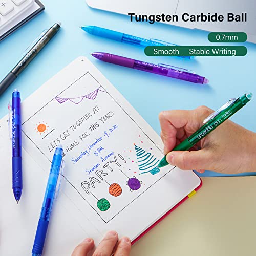 Parkoo Retractable Erasable Gel Pens Clicker, Fine Point, No Need For White Out, Assorted Color Inks For Planners And Crossword Puzzles, 7-Pack #TOP7