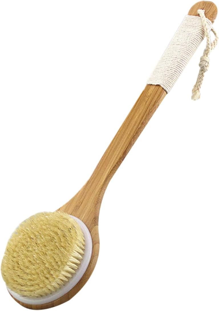 Bristle Bath Handle Exfoliating Back Scrubber for Body Massage Soft Bristle Hair for Gentle Cleansing Shower Accessory for Men and Women