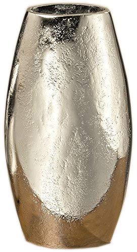 Meinposten Dekovase Vase Silber Metall rund oval Deko Metallvase Tischdeko Aluminium massiv (Ovale Vase, Höhe 22 cm)