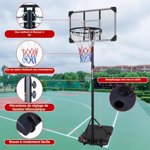 Panier de basket avec panneau transparent et hauteur réglable
