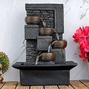 Heeran Art Polyresin Table Top Indoor Outdoor Water Fall Fountain with LED Lights Home Decor Decoration Gift Gifting Items-BRO_BLK-SF27-(12)