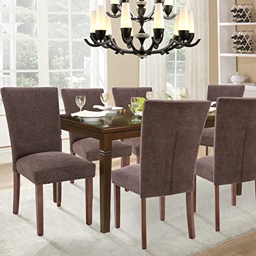 Image of Parsons Dining Chairs Set of 2, Upholstered Nailhead Dining Room Kitchen Side Chair with Thick Cushions and Wood Legs, Brown