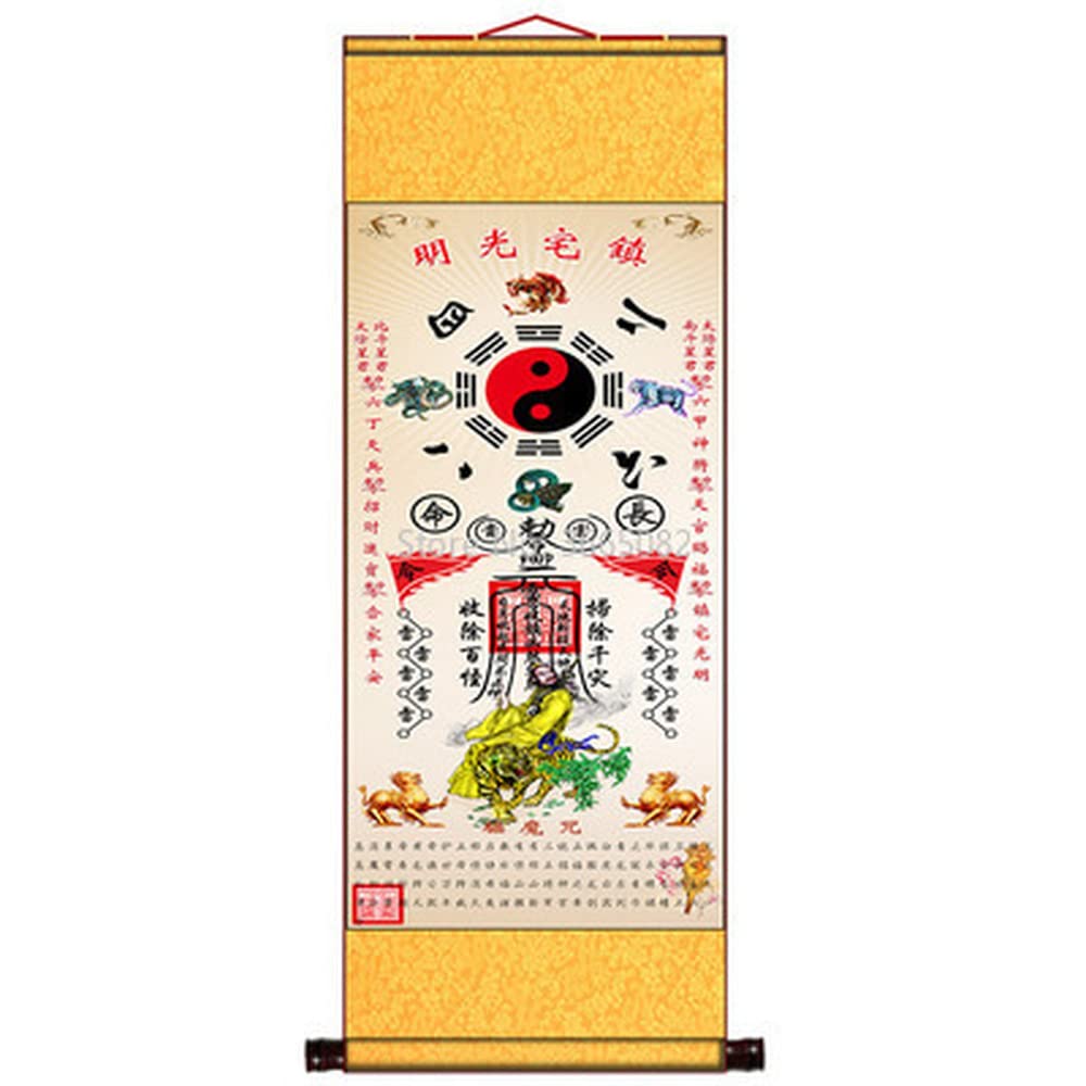 Vrfvsdasaas One Color Chinese Wall Art, Mingguang Town House Scroll Painting Hanging Banner Taoist Decor Chinese Traditions