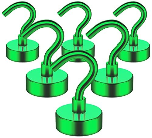 FINDMAG 6 Pack Magnetic Hooks, 22 lb+ Strong Magnet Hooks for Hanging, Neodymium Magnets with Hook, Magnetic Hook for Cruise, Bathroom, Kitchen, Towel, Garage, Fridge