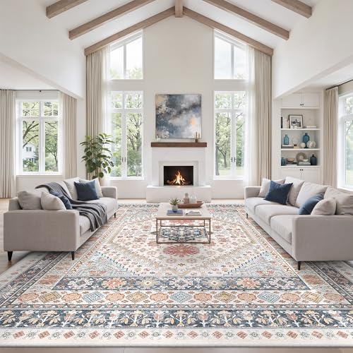 zesthome 10x14 Area Rugs for Living Room,Large Washable Rug,Blue Red
