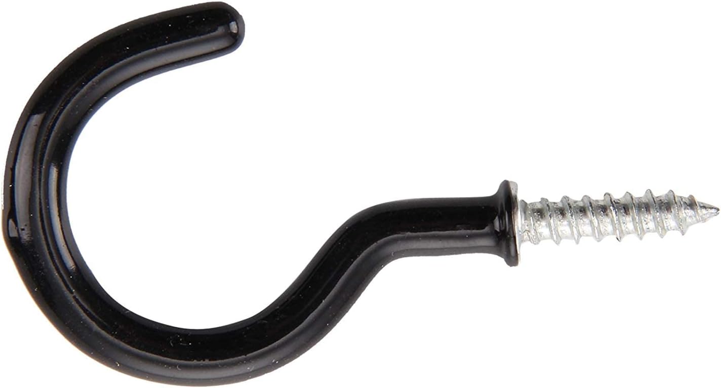 100 x カップフックネジ、肩掛けブラックプラスチックコーティング、19mm 3/4インチ。