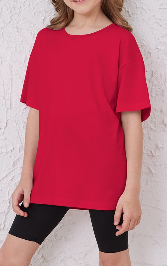 Image of ZDC Girls Short Sleeve T Shirts Kids Summer Oversized Tops Trendy Crewneck Basic Tees 5-14 Years