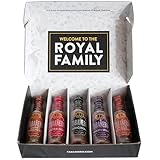 Tabanero Hot Sauces Gift Set - The Royal Family Collection, 5 Pack Variety (5oz Each), Includes Original, Extra Hot, Sweet & Spicy, Curry Habanero, Peach Bourbon, All Natural, Born in Florida