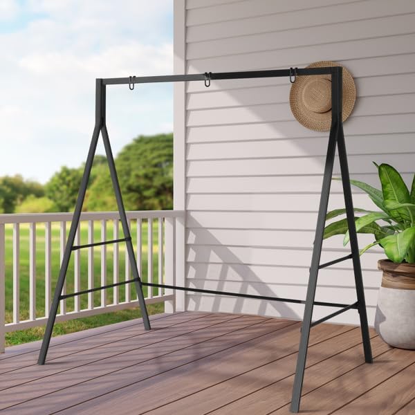 Heavy Duty Metal Swing Frame, Outdoor Double Holders Swing A-Frame, Flat Top Square Tube 200kg Iron Swing Frame (Black Frame Without Swing)