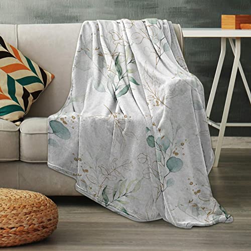 Throw Blankets, Abstract Farmhouse Eucalyptus Leaf Luxury Ultra Soft Flannel Bed Blanket Watercolor Rural Leaves Cozy Warm Fleece Cover For Sofa Couch Chair 60X80In #TOP4