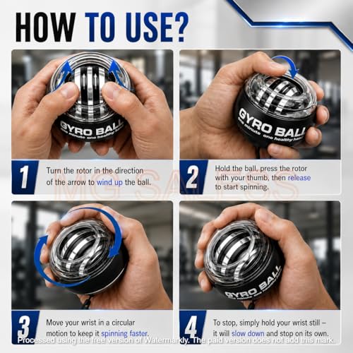 Image of Gyro Ball Wrist Trainer with LED | Auto Start Gyroscope Spinner Wrist Exerciser, Forearm Strengthener & Grip Trainer | Hand Gripper Ball for Finger, Hand & Arm Workout