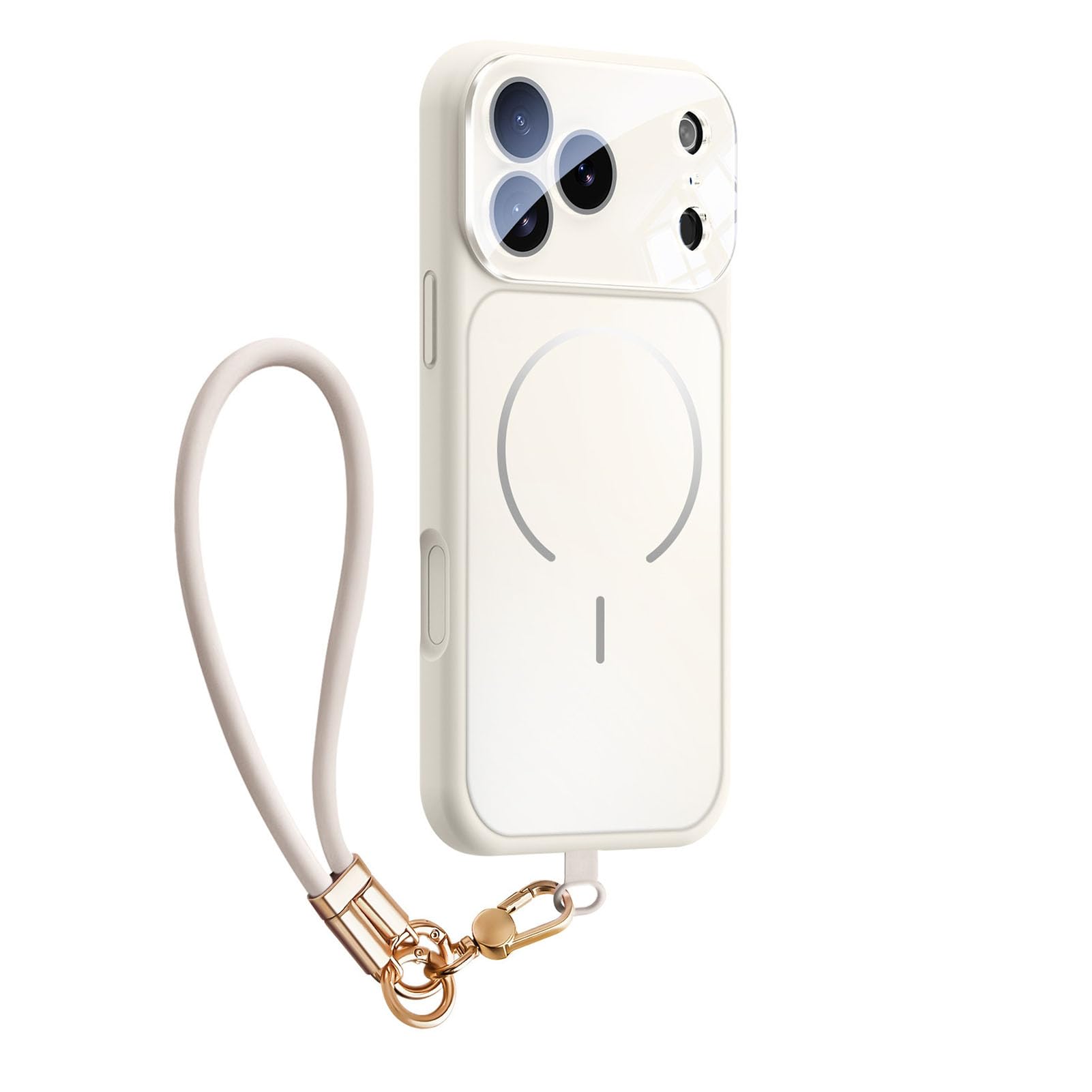 Coque magnétique iPhone 17 Pro silicone blanc avec dragonne