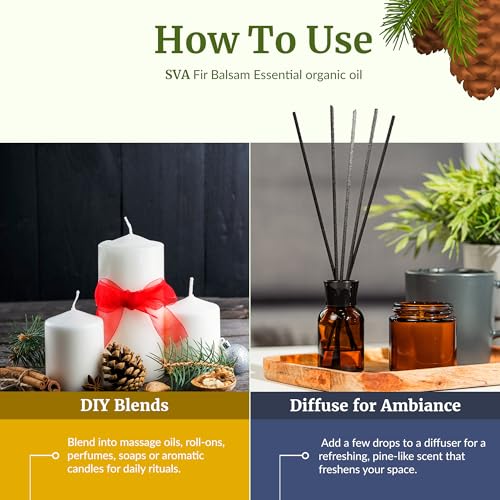 Image of SVA Organic Fir Balsam Essential Oil with Dropper, 1 Fl Oz (30 ml) | Fir Balsam Essential Oil for Diffuser, Room Spray, Home Fragrance, Soap, Candle, Bath Blends & DIY Blending in Glass Bottle