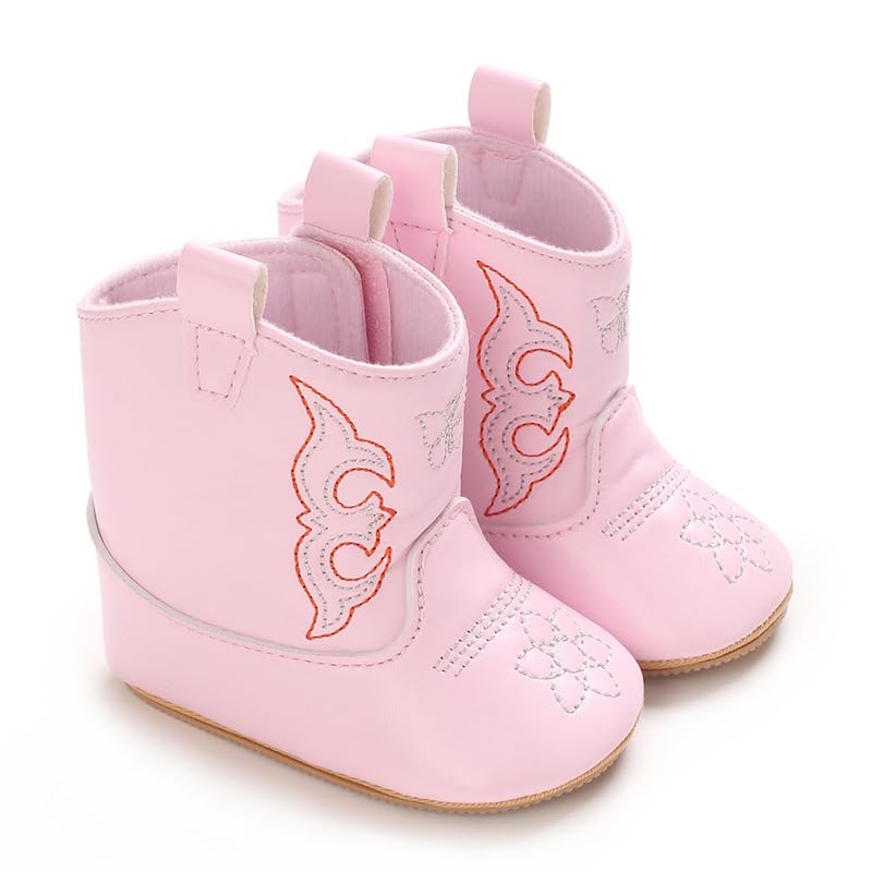Baby Boys Girls Western Cowboy Embroidery Leather Boots Infant Moccasins High Top Booties Toddler Soft Sole Non-Slip First Walker Crib Shoes