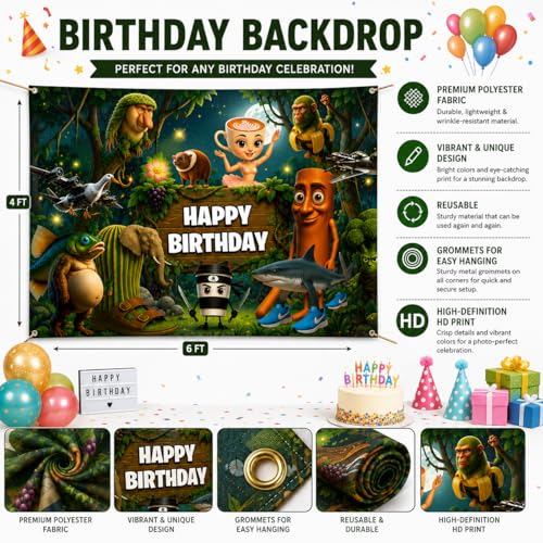 Image of IndoTribe Jungle Birthday Decorations 6x4ft Happy Birthday Backdrop Jungle Theme Birthday Party Decorations Themed Happy Birthday Banner for Boys