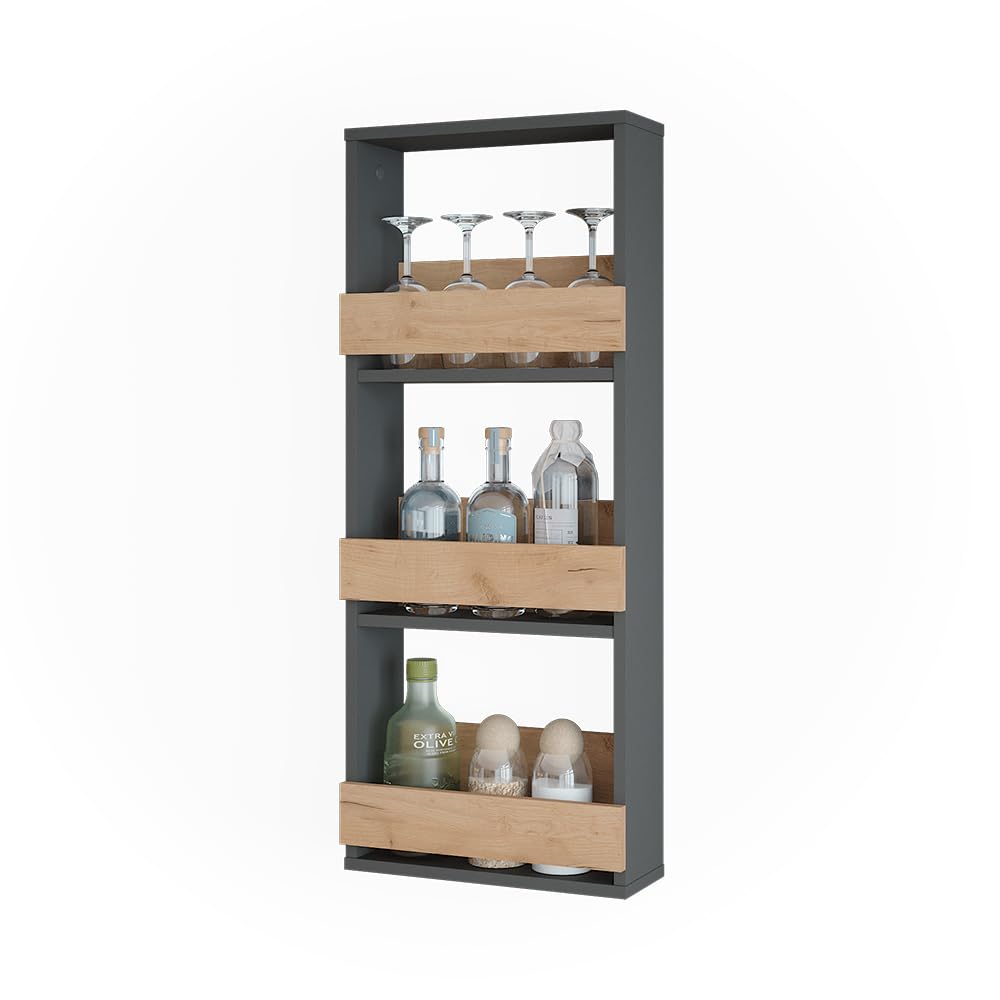 Vicco Scaffale a muro Repose, Rovere dorato/antracite, 40 x 98 cm | per montaggio a parete con supporti per fino a 8 bicchieri da vino