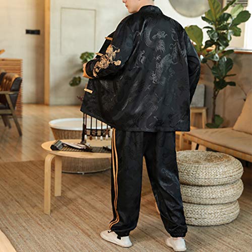 HZCX FASHION Chinese Men Ice Silk Tang Suit Dragon Shirt Kung Fu Uniform Outfit4