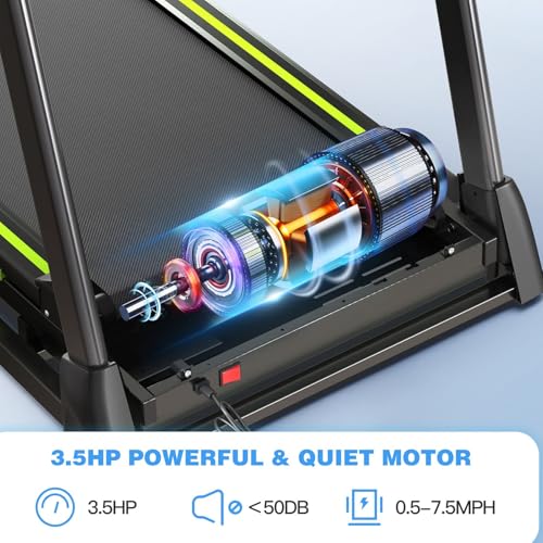 Image of 3.5 Portable Foldable Treadmill with Handles 4% Slope Home Walking Running Treadmill 0.5-7.5 MPH 330 Lb Weight Capacity