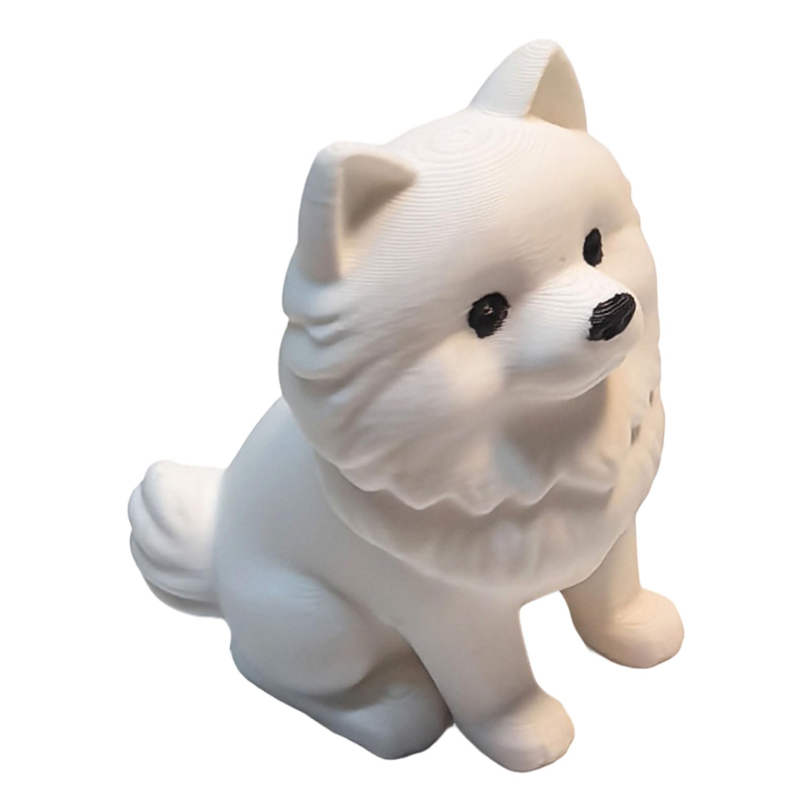 Porceosy 3D Printed Pomeranian Figurine Lifelike Dog Model Tabletop Animal Statue Home Art Decor White