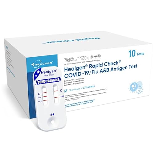 Healgen Rapid Check COVID-19, Flu A&B Antigen Test Kit, OTC 3-in-1 Flu & COVID Home Test, Easy to Read Dual Windows, Results in 15 Mins, 18-Month Shelf Life, 10 Test
