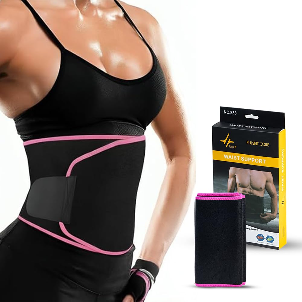 PULSEIT Sweat Slim Belt for Men & Women | Neoprene Tummy Trimmer Belt for Fat Loss, Stomach Shaping & Workout Support | Adjustable Waist Trainer Sauna Belt for Gym, Yoga & Daily Use