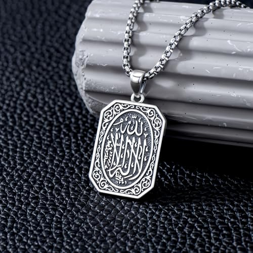 PELOVNY Allah Necklace for Men Women 925 Sterling Silver Islam Allah Pendant Chain Islamic Muslim Religious Jewelry Gifts2