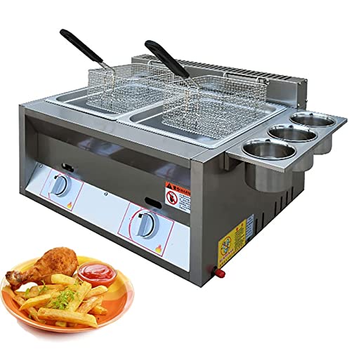 Freidora de Gas de 6L/6L+6L con Cesta, freidora de Gas LPG Comercial, Material de Acero Inoxidable, para Patatas Fritas, Restaurante, Cocina casera (tamaño: 6L+6L+2*Fried Basket)