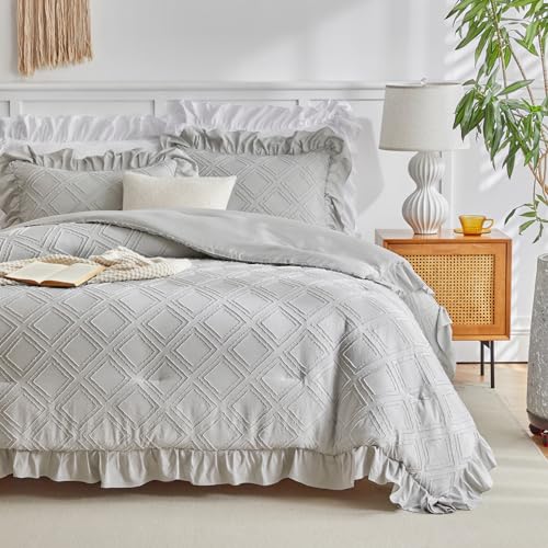 Save 50% on Flysheep Tufted Grids Ruffle Comforter Set King Size - Image 5