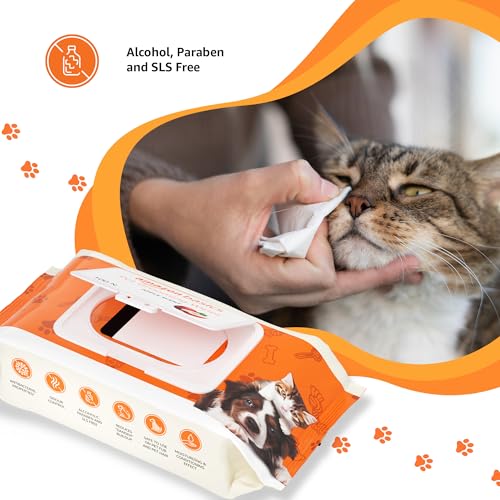 Image of Amazon Basics Pet Grooming Wipes | Mild Scent | Odor Control | Moisturizing | Antibacterial | Safe for All Dogs, Cats, Puppies, Kittens | Suited for Travel & Outdoors | 200 Count (100 x 2 Pack)