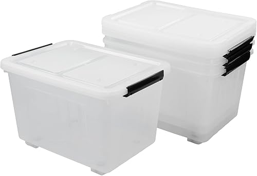 Miniatura 7 de Cajas grandes de almacenamiento transparentes de 70 L, paquete de 4 cajas de almacenamiento de plástico con tapas y ruedas