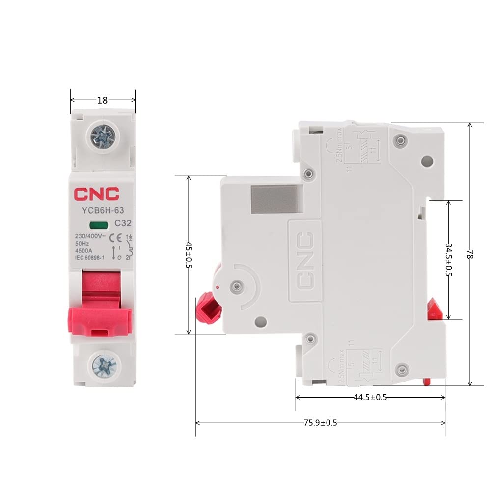 Przełącznik różnicowy, 12 sztuk przełącznik magnetoter 1P MCB Miniaturowy przełącznik do montażu na szynie DIN Pojemność zerwania 6A/10A/16A/20A/25A/32A/40A/50A/63A (rozmiar: 1P, kolor: 50A)