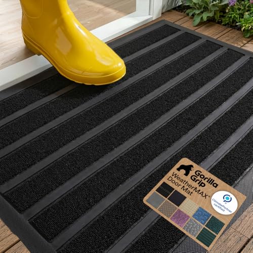 Image of GORILLA GRIP WeatherMAX Door Mat, Indoor Outdoor Use, 29x17, Black Stripe